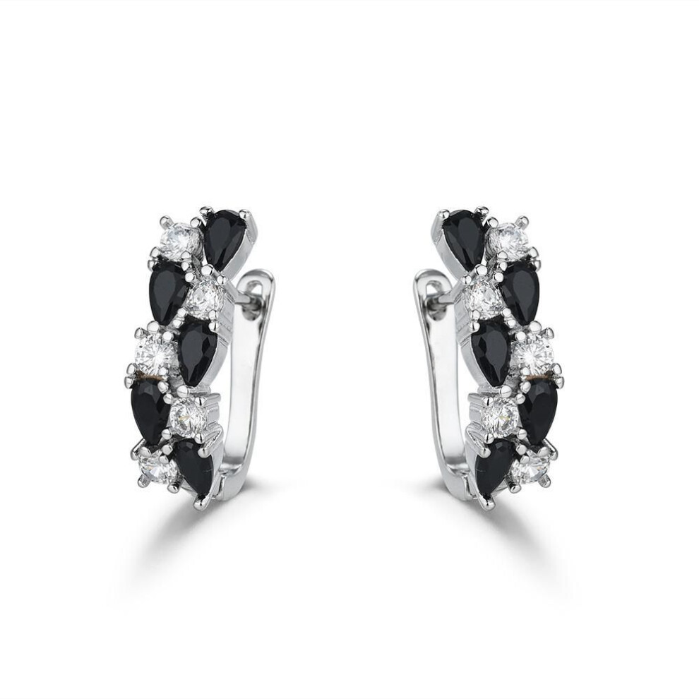 Black Stone Design Hoop Earrings For Women
