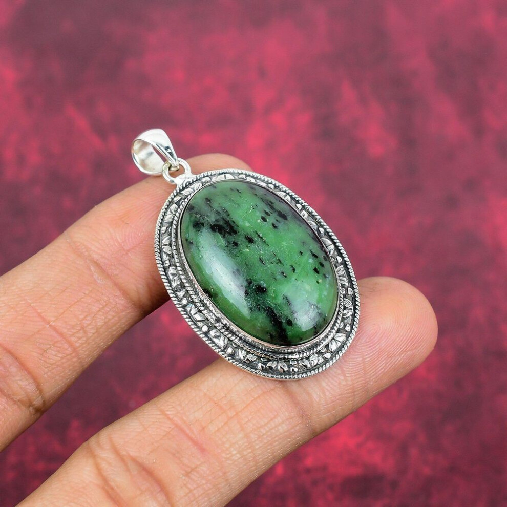 Ruby Zoisite Pendant Gemstone Jewelry, 925 Solid Sterling Silver Handmade Pendant, Latest Design Jewelry