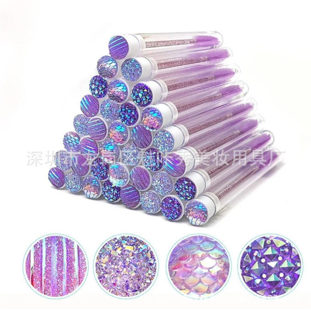 (purple, Pack of 20) 10 - 50 Pcs Disposable Eyelash & Mascara Brushes Diamond Lash Spoolie Wands For Makeup, Extensions & Cleaning 4 Colors