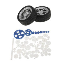 (As show, One size) 71 Pieces/Set Plastic Gears Rack Pulley Belt Worm Wheel Tyre Car Toy Models RC Part Accessories