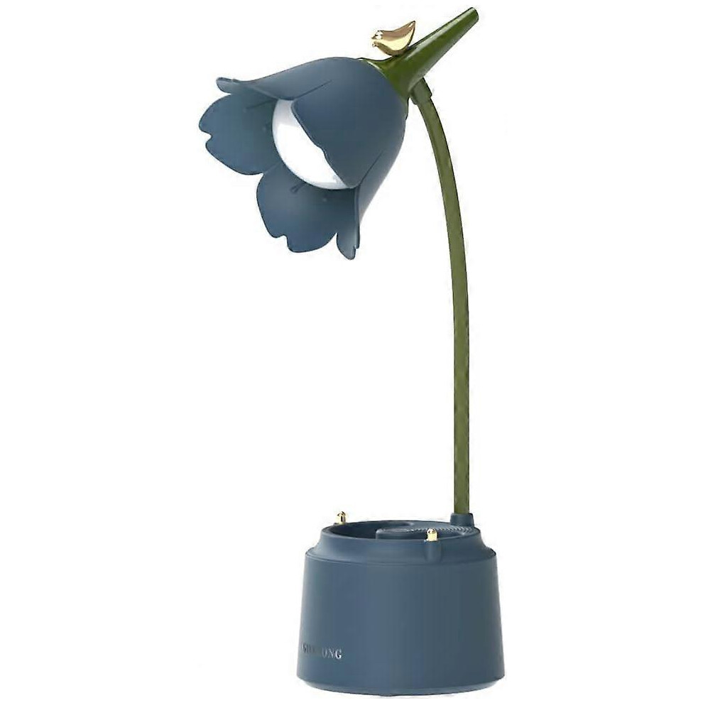 (As show, One size) Cute LED Desk Lamp Kawaii Desk Accessories, Flower Bird Table lamp USB Rechargeable, 3 Color Modes, Stepless Dimming (Blue)-image-OPC-PHSCY28-NEW