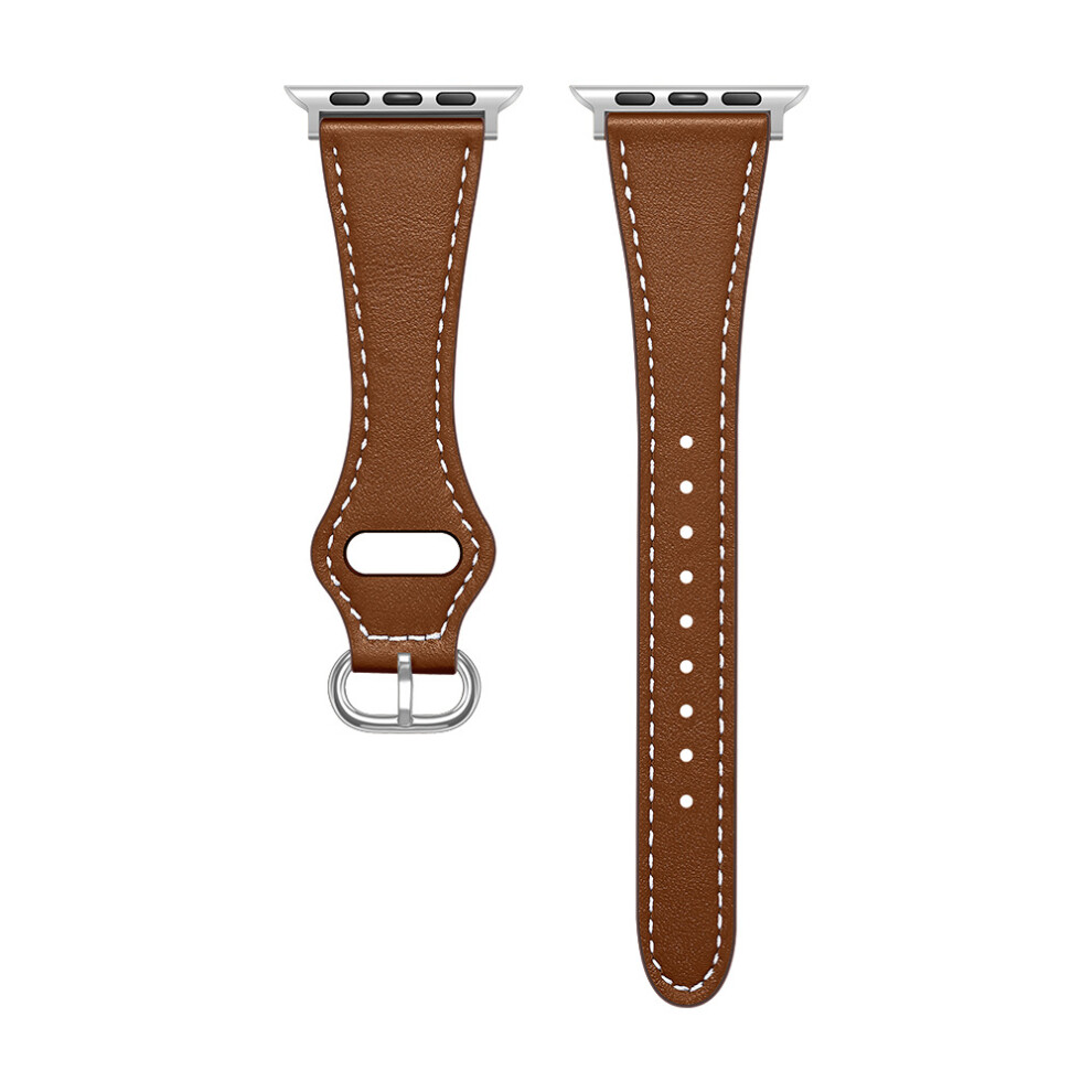 (42/44/45mm Brown) Genuine Leather Smartwatch Band for Apple iWatch 7, Slim Style Band for Apple Watch New Model-image-OPC-PHSCYKZ-NEW