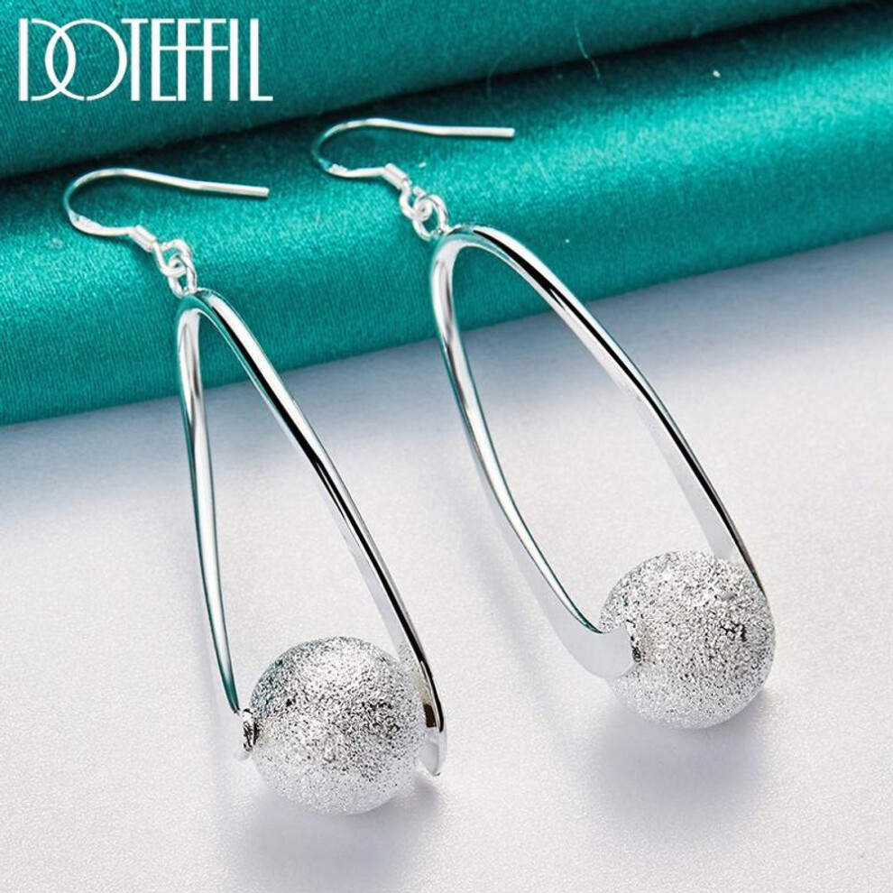Frosted Bead Pendant Earrings 925 Sterling Silver Gift Fashion Jewelry