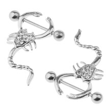 (As show, One size) 1 Pair Scorpion Shape Straight Barbell Crystal Nipple Ring 16g NippleRings