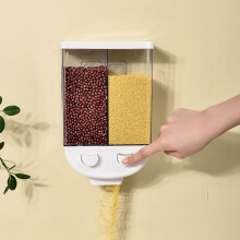 (As show, One size) Wall Mounted Dry Food Dispenser Free Control Output 2-Grid Space Saving Convenient Bulk Organizer Box for Candy Nuts Beans Rice Kitchen