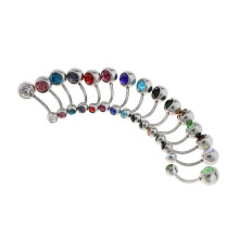 (As show, One size) 15 Pieces Body Piercing Jewelry Crystal Ball Barbell Button Belly Navel Ring Bar