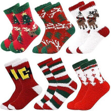 (As show, One size) 6 Pairs Adult Christmas Holiday Socks Warm Winter Cozy Socks Fuzzy Socks With Plus Size And Anti-Slip Bottom