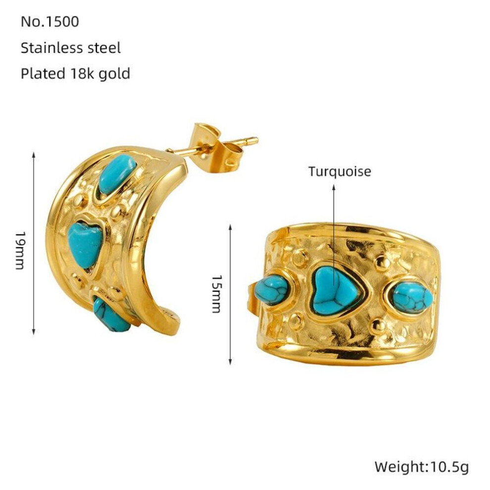 New Titanium Steel Turquoise Earrings Plated With 18k Gold Stainless Steel Simple And Versatile Earrings