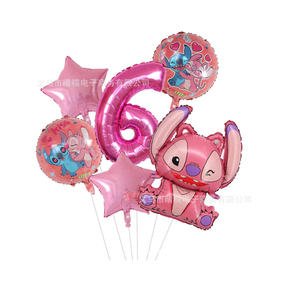 (pink number 6) Cartoon-style anime Stitch balloon set, children's toy birthday party decoration-image-OPC-PHSD8CV-NEW