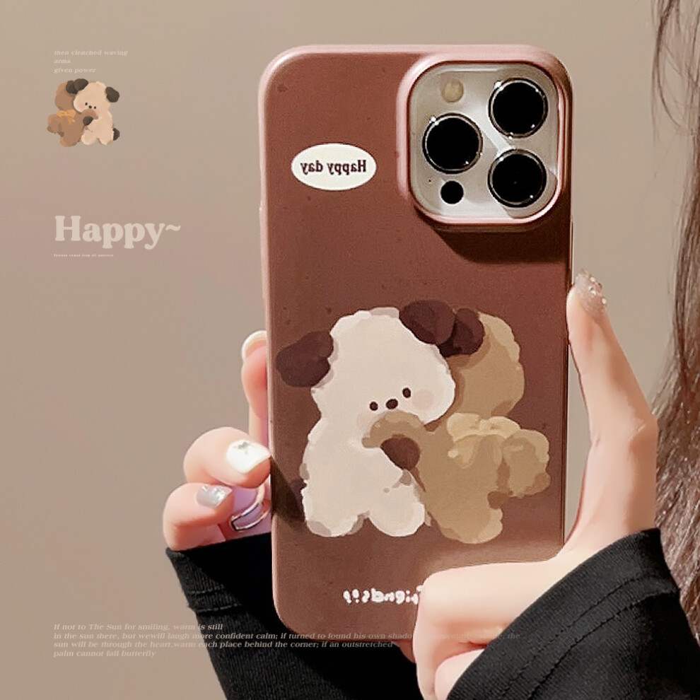 (?? ????, 15) Compatible with 13 Apple phone case for iPhone 15 Pro Max, brown puppy, 16 film, 11 autumn/winter cute, 14 frosted.