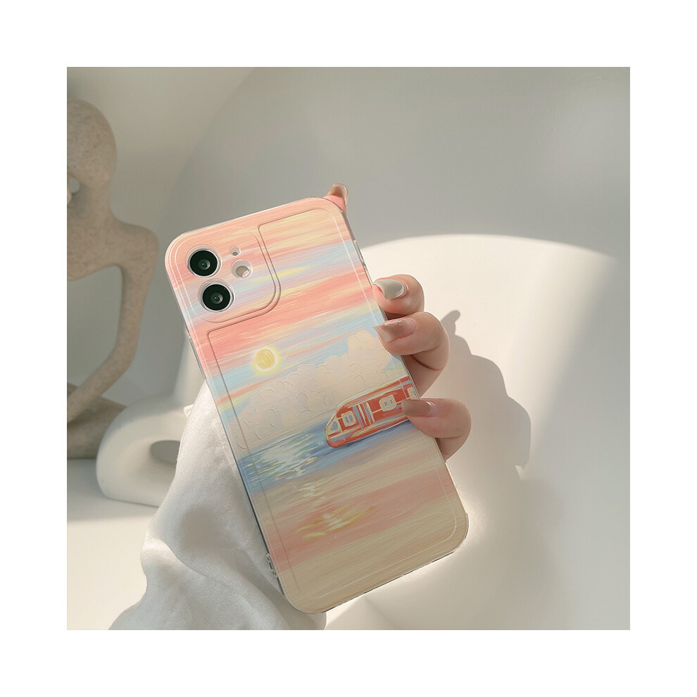 (????, 13mini) Landscape oil painting case compatible with 16 Pro Max, iPhone 13, Apple 11, also fits 15, 14, and Xs with high-end painted design.