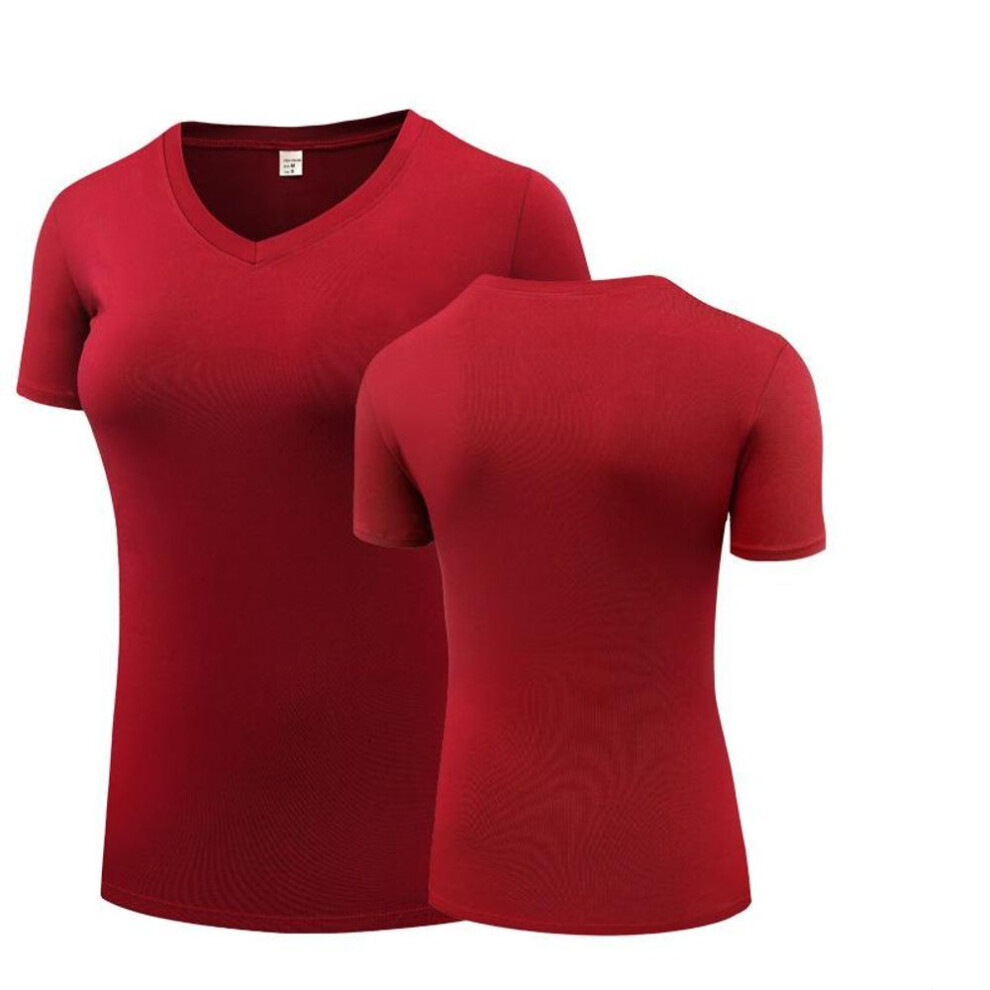 (XXXL, red) Women's Fitness T Shirts Quick Drying Elastic Yoga Sport Short Sleeve Blouses Tights Gym Running Tops