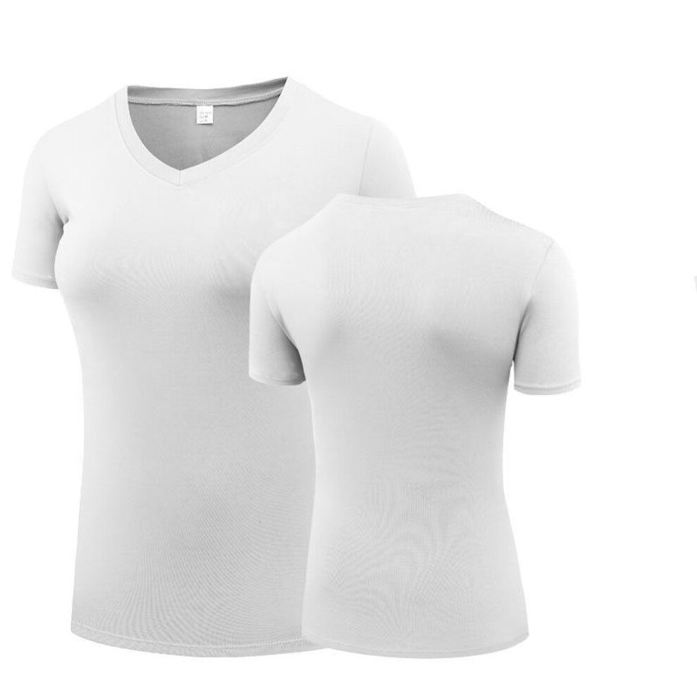 (XXXL, white) Women's Fitness T Shirts Quick Drying Elastic Yoga Sport Short Sleeve Blouses Tights Gym Running Tops