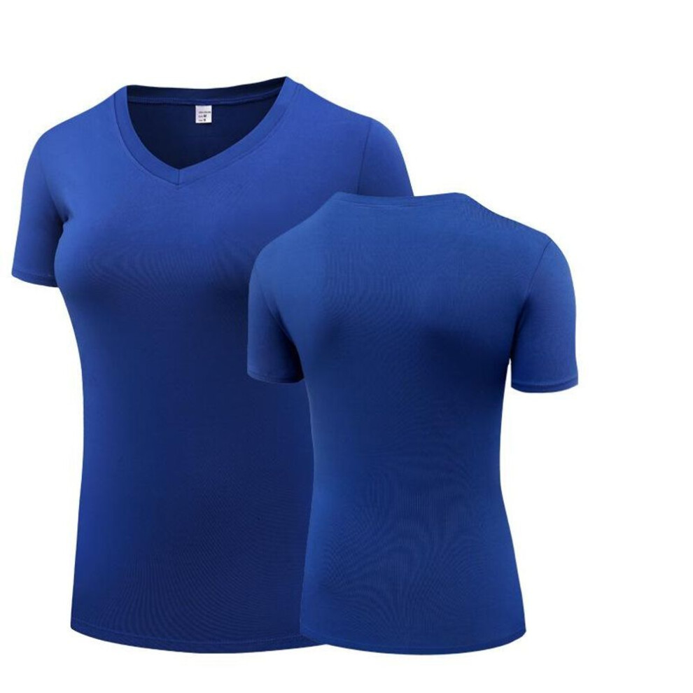 (M, blue) Women's Fitness T Shirts Quick Drying Elastic Yoga Sport Short Sleeve Blouses Tights Gym Running Tops