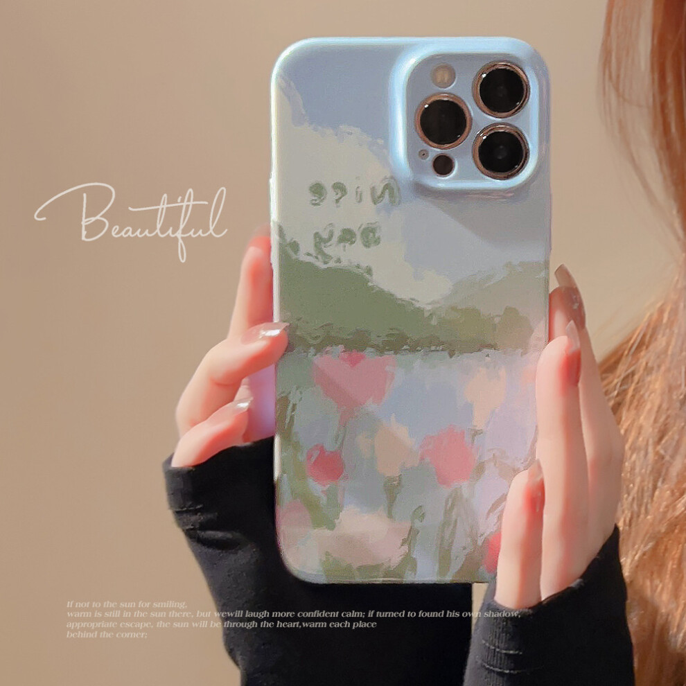 (?? ???, 15pro) Oil painting style case compatible with iPhone 15 Pro Max, iPhone 13, iPhone 11, premium iPhone 12 film case, also fits iPhone 14, fresh ...