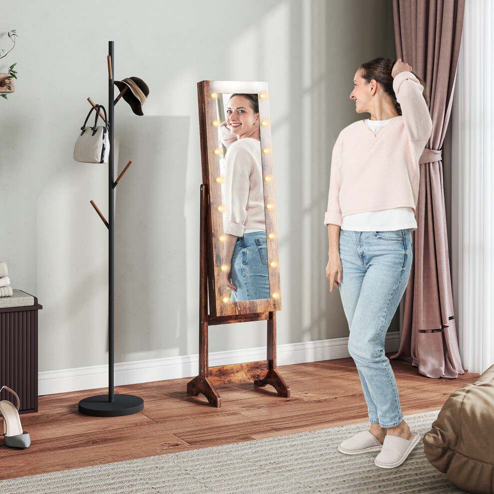 Homcom Freestanding Led Mirrored Jewelry Cabinet Rustic Brown