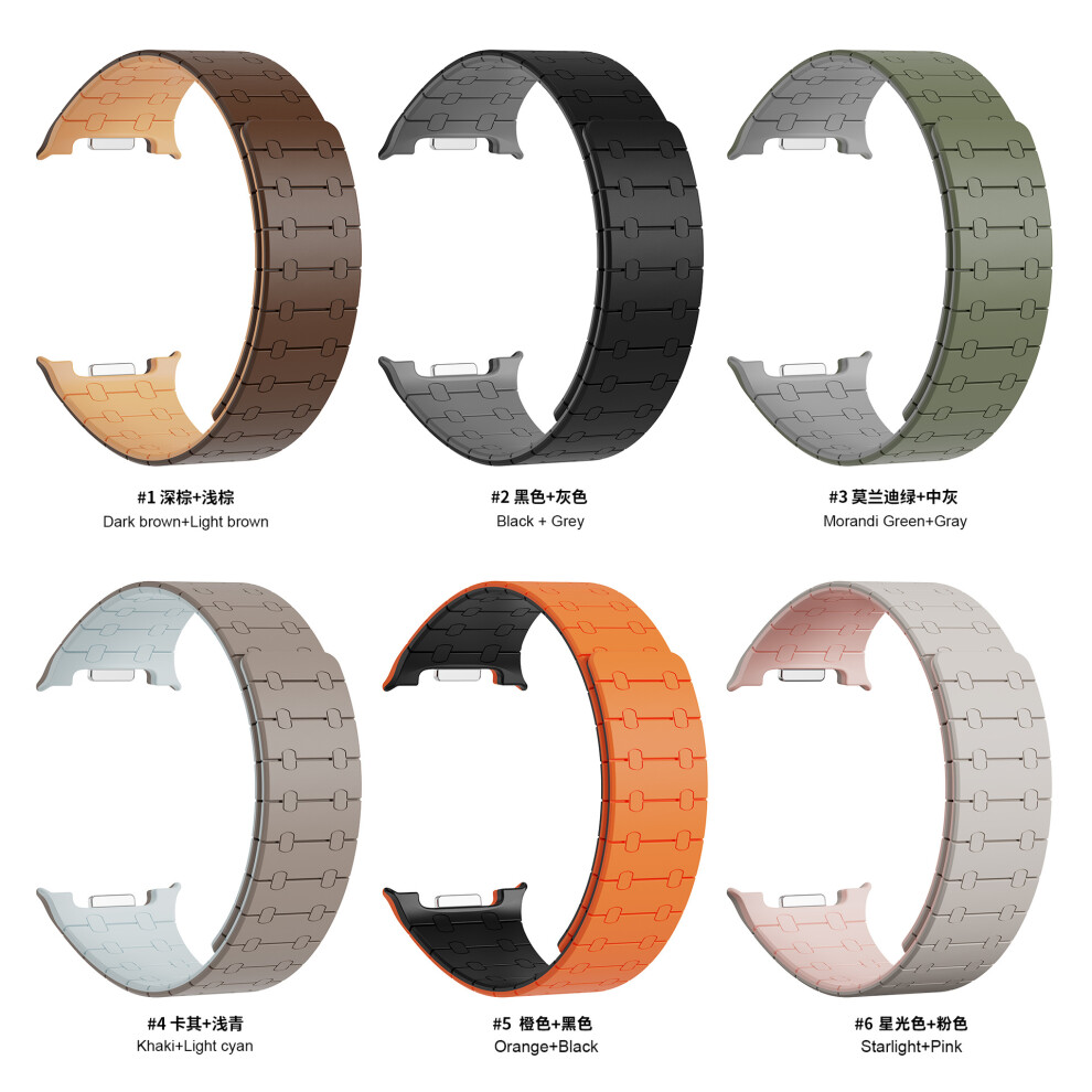 (Galaxywatch40/44/46mm Orange + Black) Magnetic Strap for Galaxy Watch8 40/44/46mm, Silicone Watch Band for Watch8/Class-image-OPC-PHSDRVB-NEW