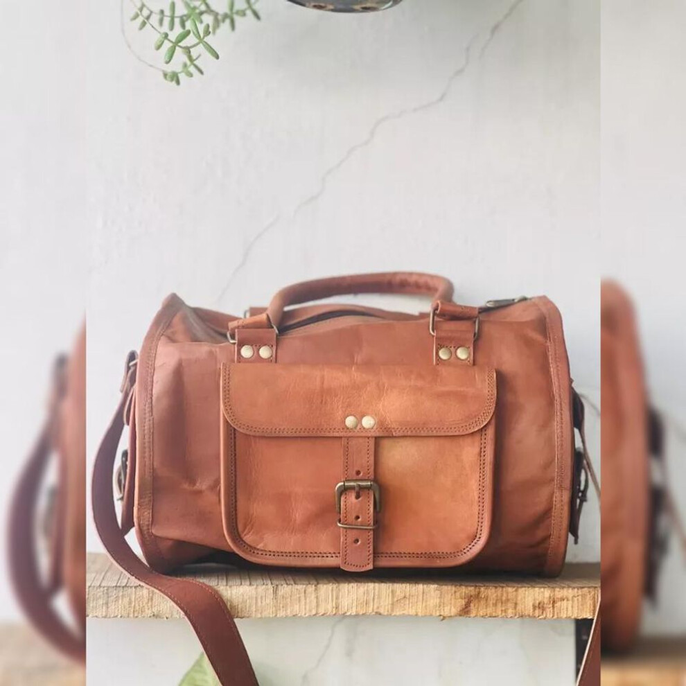 Detailed Finished Bag Genuine Goat Leather Travel Gym Duffle Duffel Real
