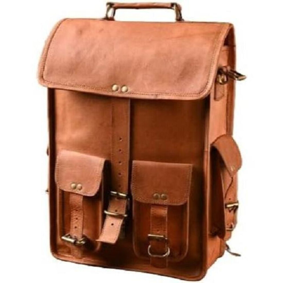 18" Leather Satchel Tablet Bag Laptop Case Office Briefcase Messenger Gift For Men Computer Distressed Shoulder Bag