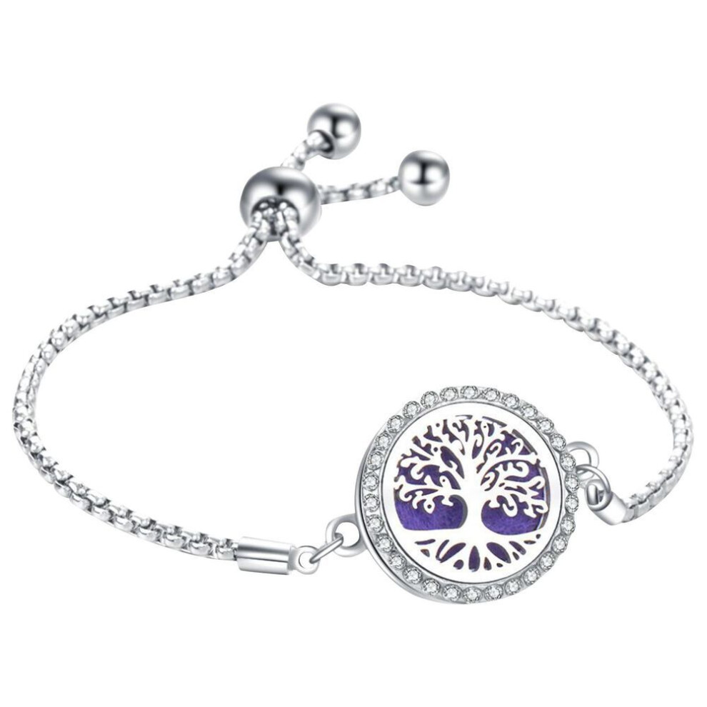 Diamond Inlaid Titanium Steel Hollow  Can Open  Oil Bracelet, Life Tree, Adjustable Size Perfume Bracelet