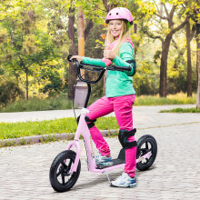 HOMCOM Push Scooter, Teen Kids Scooter with 12" EVA Tyres, Pink