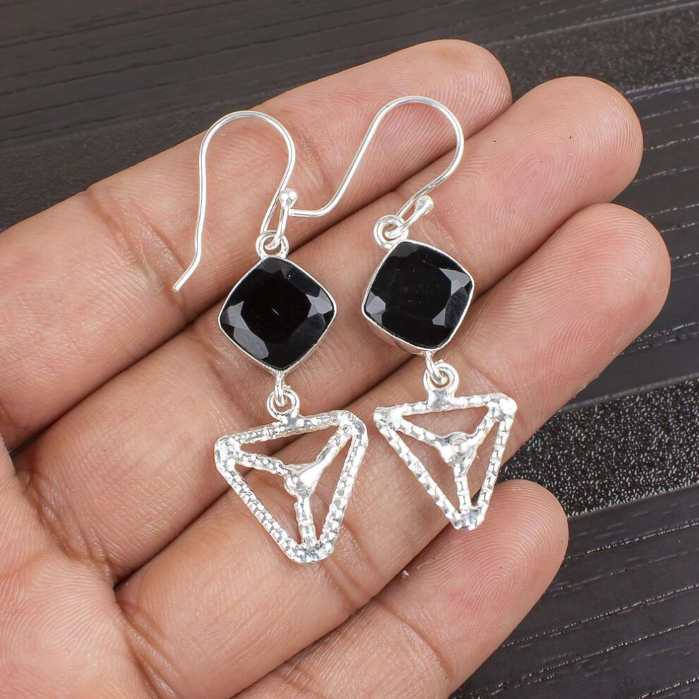 Wonderful Black Onyx Gemstone Silver Jewelry, 925 Sterling Silver Earrings, Handmade Designer Onyx Earrings Gift For Women