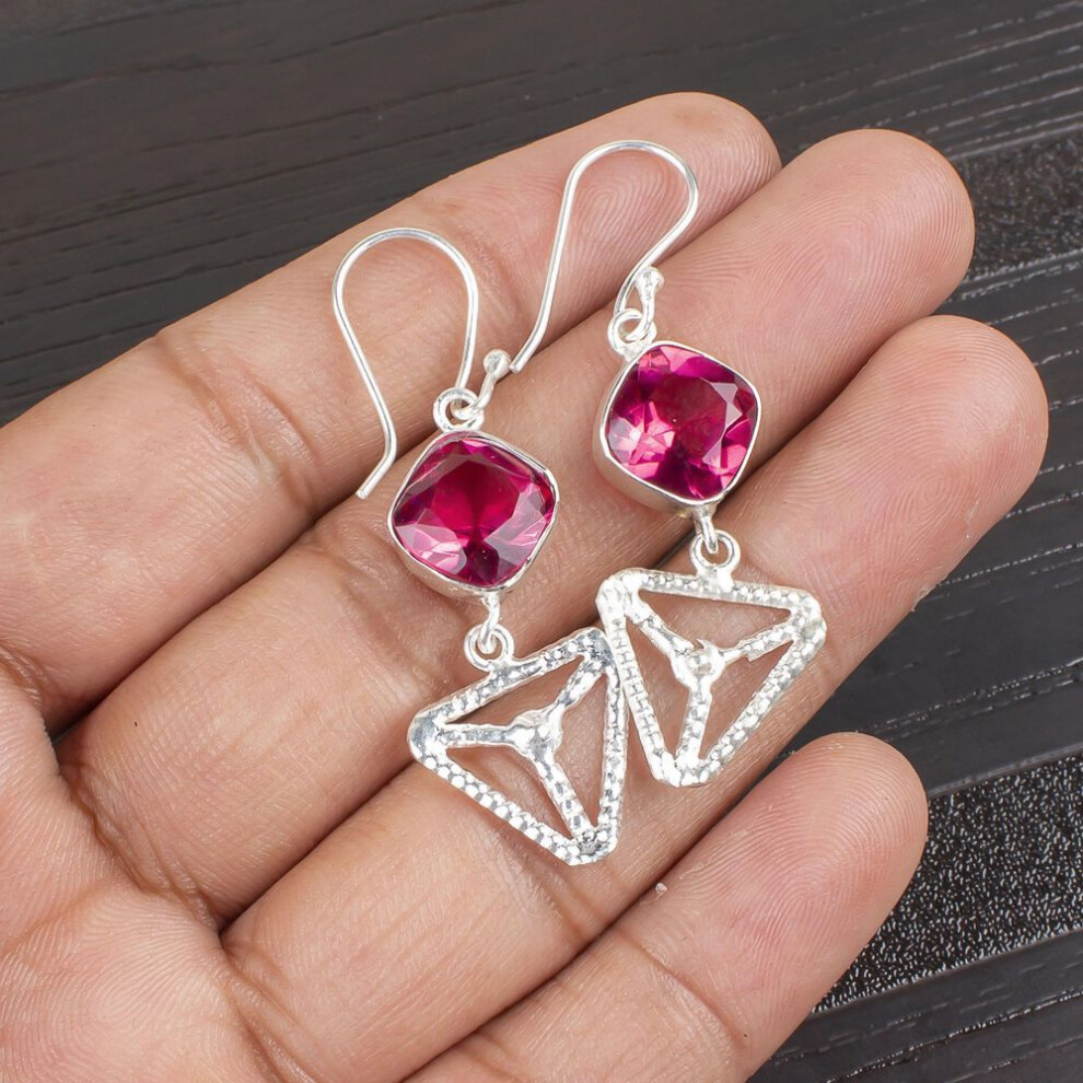 Pink Tourmaline Gemstone Jewelry, 925 Sterling Silver Earrings, Handmade Gorgeous Jewelry, Designer Earrings Gift For Women
