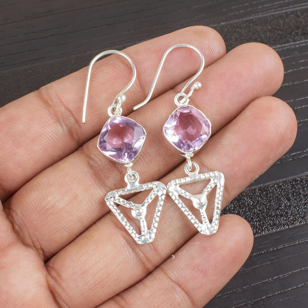 Morganite Gemstone Jewelry, 925 Sterling Silver Earrings, Handmade Gorgeous Jewelry, Designer Earrings Gift For Women