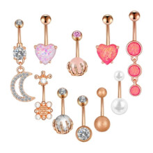(As show, One size) 14 Guage Stainless Steel Belly Button Rings for Women Girls Belly Piercing CZ Inlaid Navel Rings Bar Body Piercing
