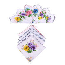 (As show, One size) 10pcs Women's Cotton Handkerchiefs Assorted With Wavy Edge And Print Floral