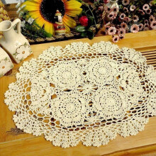 (As show, One size) Pack of 2 PCS Beige Crochet Cotton Lace Placemats Doilies,12 x 17 inch (2PC-Beige)2pc-beige