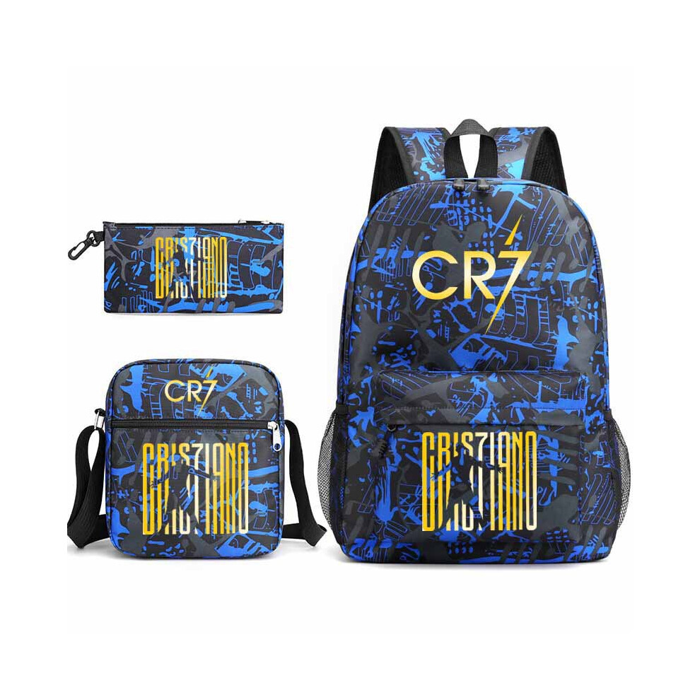(E7, Three-piece set) CR7 schoolbag C Ronaldo Teen Fashion Backpack Shoulder Bag Pencil Bag Children's Schoolbag 3-piece Set