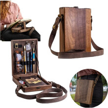 Vintage Wooden Art Box, Writers Messenger Wood Box - Converts to Easel, Ultralight (468g) & Leather Strap