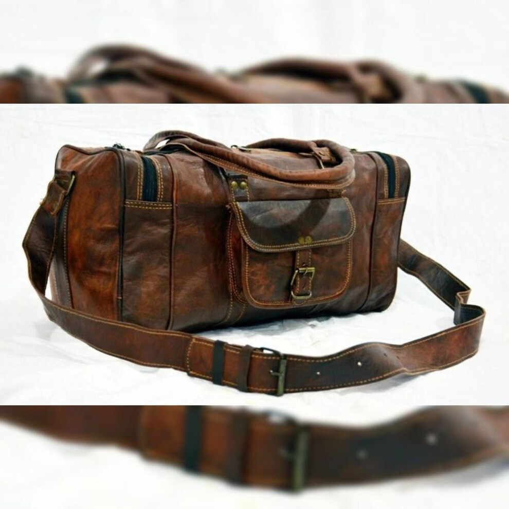16" Goat Leather Travel Bag Gym Duffel Brown Duffle Men Overnight Luggage