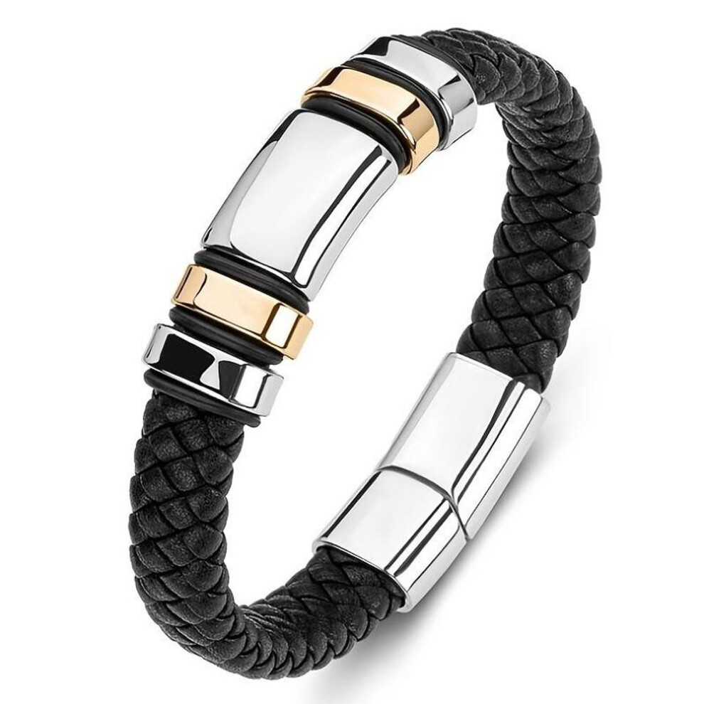 (gold) New Fashion Personality Trend Men's Cool Simple Leather Smooth 4-ring Bracelet