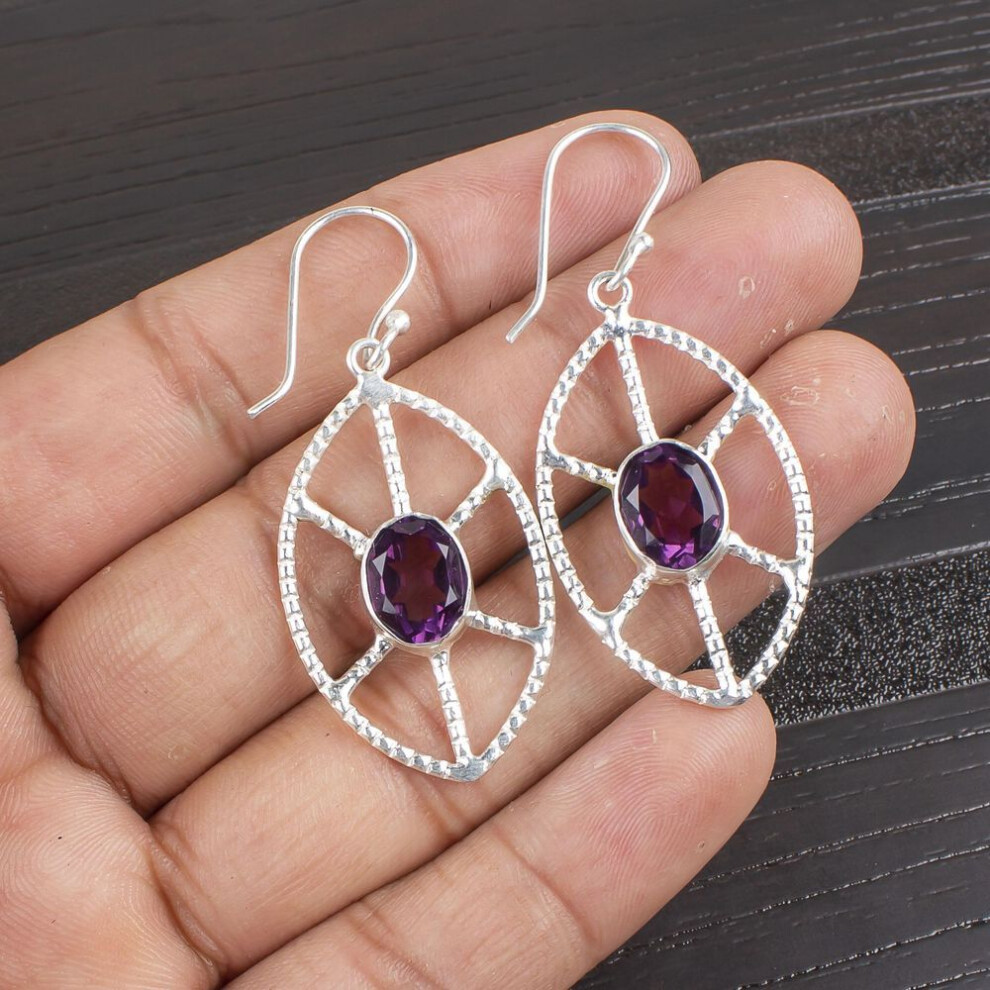 African Amethyst Gemstone Jewelry, 935 Sterling Silver, Handmade Gorgeous Silver Earrings For Thanksgiving Gift