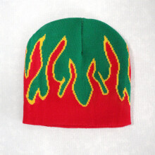 (Green)Outdoor Strickmütze mit Flammenmuster und Acrylmaterial für Herbst Streetwear