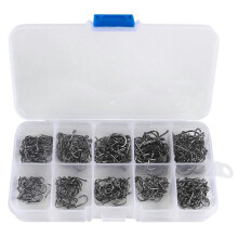 (As show, One size) 300pcs/set Assorted Carbon Steel Fish Jig Hooks Octopus Crab Hooks Kit Fishing Tackle Box 10 Sizes