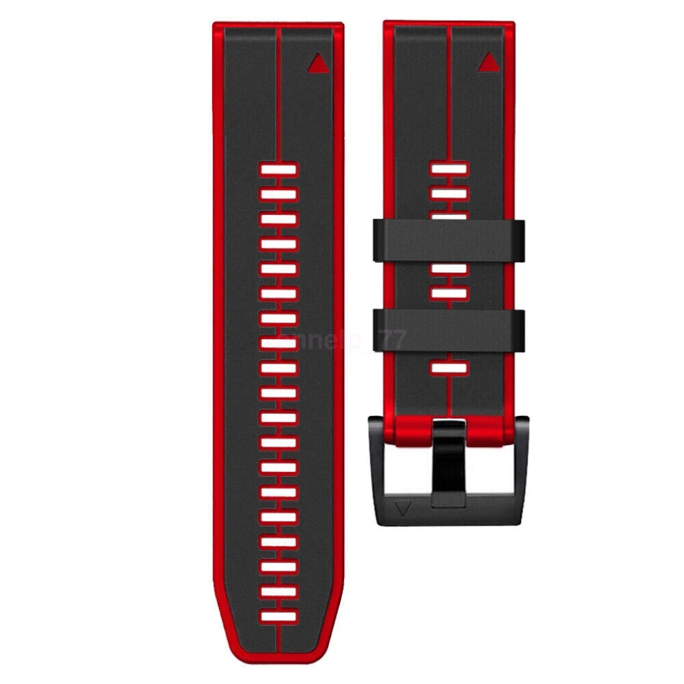 (+, Garmin Tactix 7 Solar) For Garmin Fenix 7 7X Solar 6 6X Pro 5X 5 3Hr S62 Quick Fit Silicone Band Strap Hot Black/Red 6963793888931