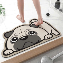 (As show, One size) Fun Bath Mat, Funny Cartoon Pug Dog Bath Mat, Soft Non Slip Water Absorbent Diatomite Rug Bath Mat Door Mats Rugs for Entrance Bedroom Kitchen Bathroo
