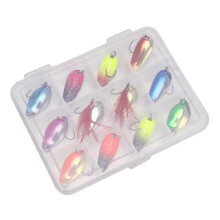 (A, One size) 12 Pcs Metal Sequins Fishing Lures Single Hook Spinners Bass Trout Lure A