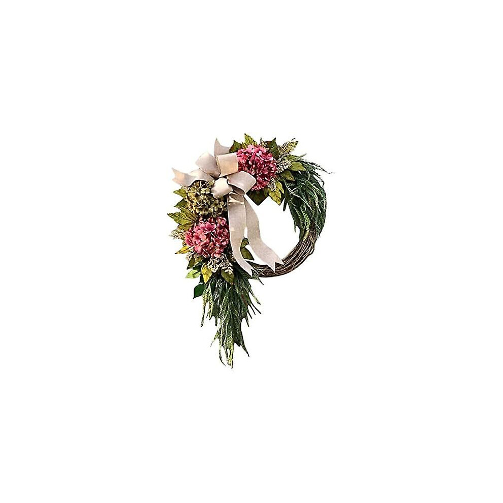 Kikidex (As Show, One Size) Farmhouse Hydrangea Wreath Front Door Decor Summer Spring Door Hanger Christmas Party Decor Supplies House - 40Cm Pink