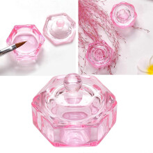 (Octagon, One size) Glass Dappen Dish Bowl/ Crystal Pink with Lid Manicure Care Tools Holder Container for Nail Art Acrylic Liquid Powder. - Octagon, 3.8x4cm