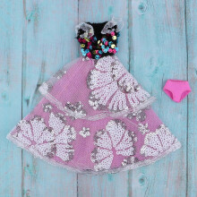 (As show, One size) Doll Accessories Sweet Sequin V-neck Pink Skirt for 1/6 Blythe Doll DIY Making Accs