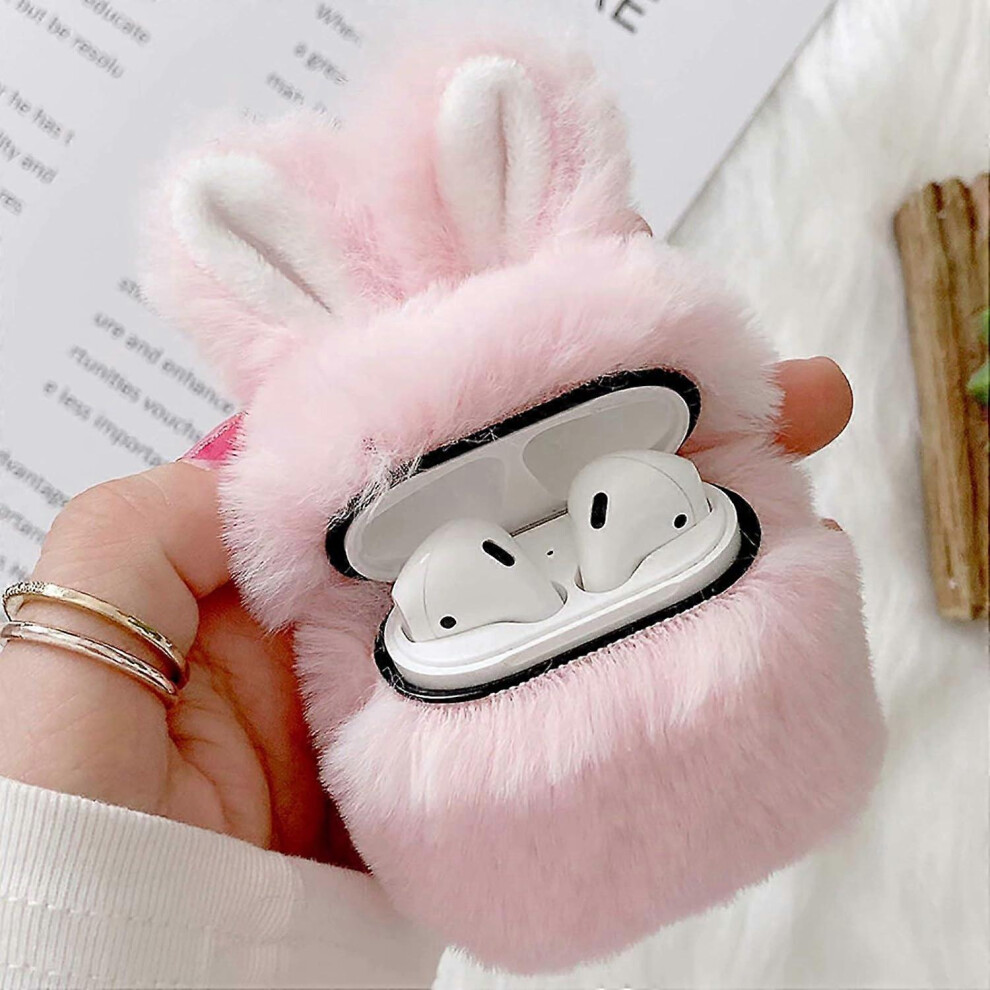(As Show, One Size) Case For Airpods 1 Case Airpods 2 Fluffy Rabbit Case Cover Plush Furry Fashion Cute Bunny Ear Faux Fur Pc Protective Case Resistan 4633503769011