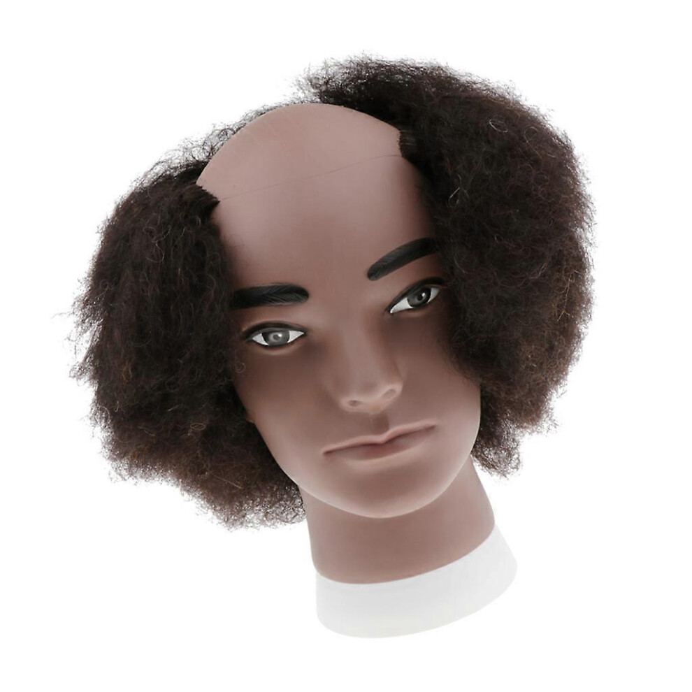 (As show, One size) Premium Human Hair Male Bald Mannequin Head Curly Wig Display Styling Head, Practice Tools