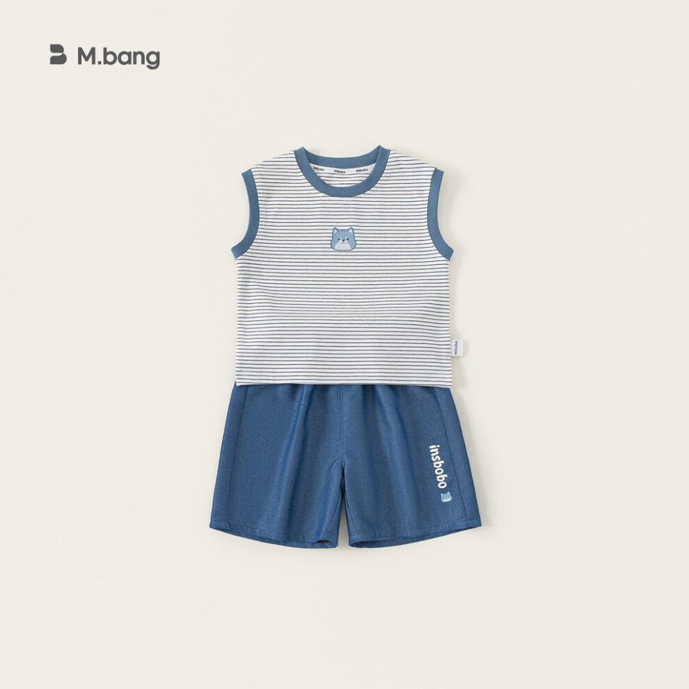 (110cm)Ensemble été enfant en bas âge avec haut sans manches rayé et short lettre à porter au quotidien