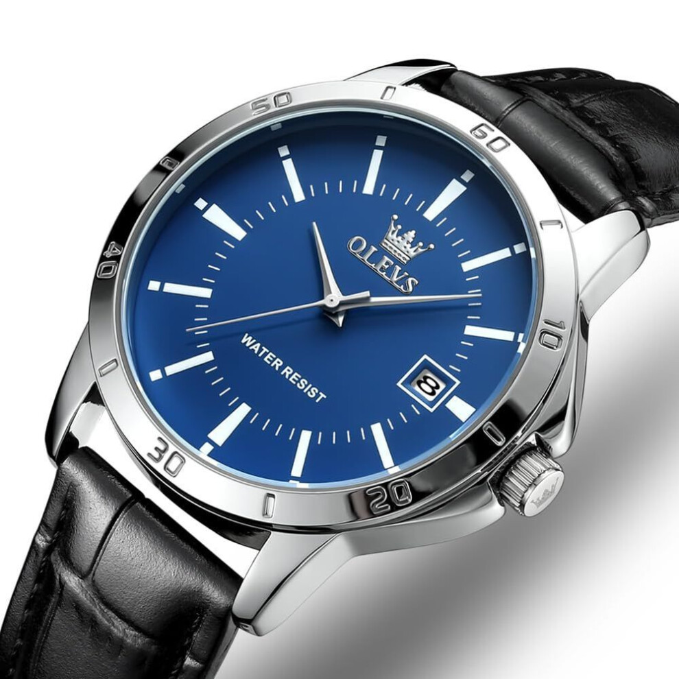 Olevs Quartz Popular Watch Simple Stylish Leather Band Waterproof Date Luxury Classic Watch Easy To Read Fashion Student Company Blue Men's Men's