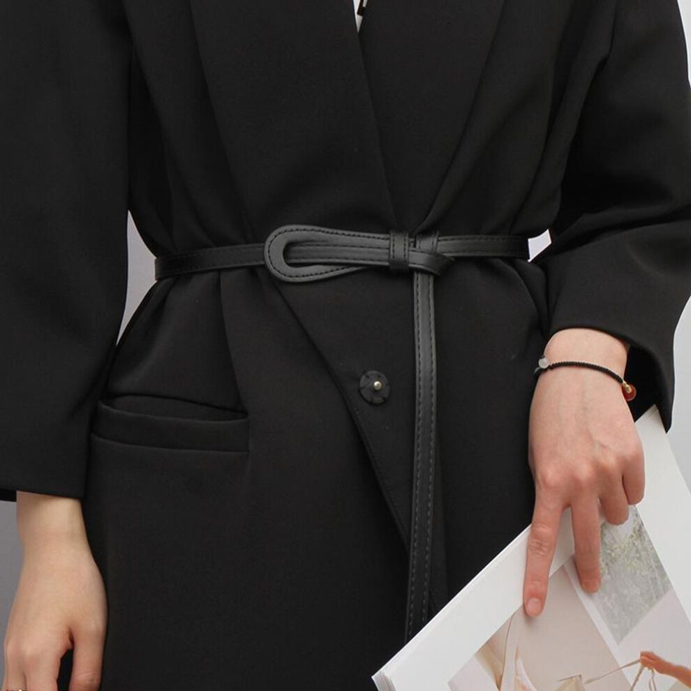 (black) Thin Knot Belts For Women Lady  Waist Belt Pu Straps Long Female Designer Dress Coat Accessories Waistband