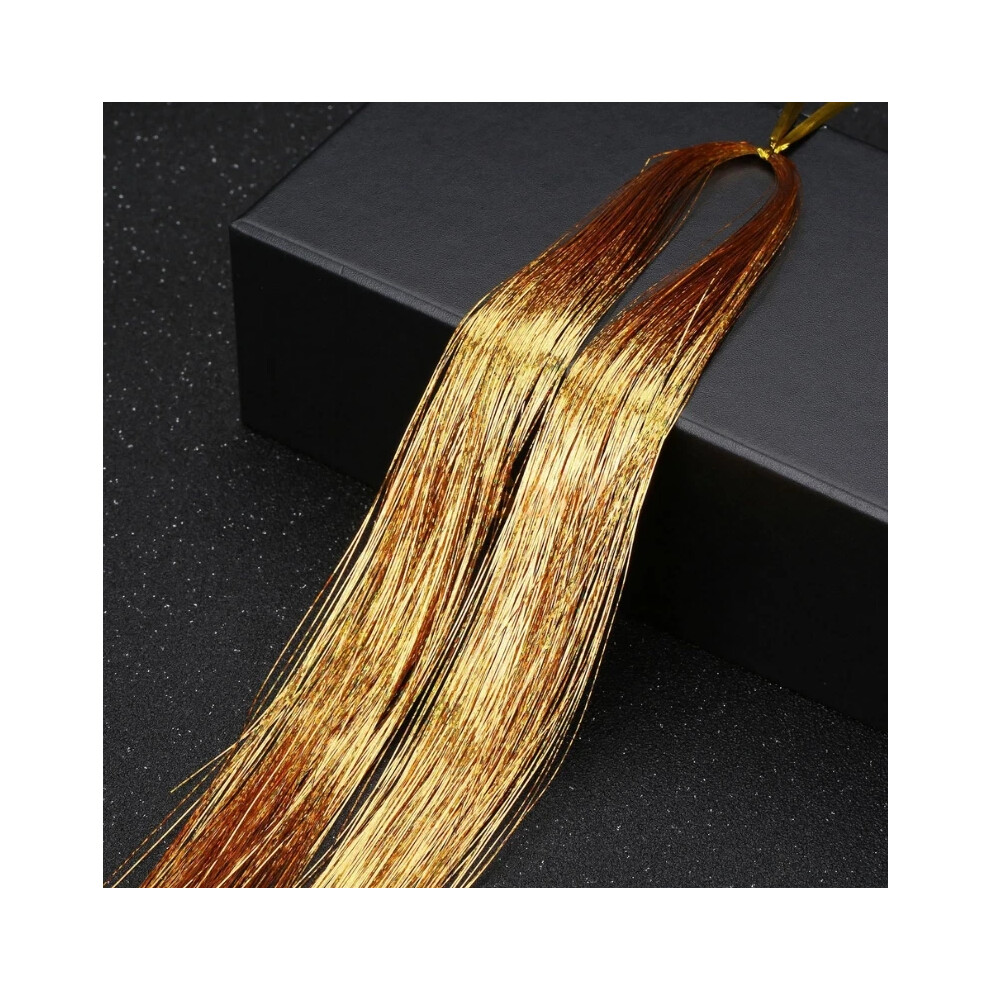 (Champagne) 2Pcs Hair Tinsel Glitter Extensions Sparkling Shiny Hair Tensile Rainbow